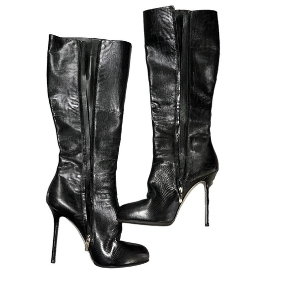 Sergio Rossi Leather Knee High Boots Stiletto Heel Black Size 40.5 Women’s 9.5 - Picture 2 of 9